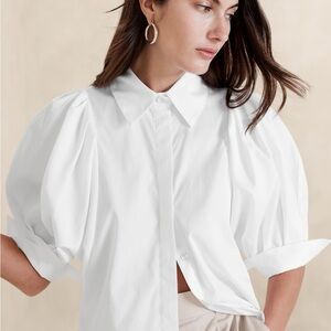 Banana republic Elegant White Puff Sleeve Blouse XS  NWOT